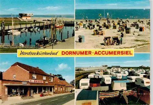 AK / Ansichtskarte 73912456 Dornumer_Accumersiel Hafen Strand Camping Lebensmittelgeschaeft
