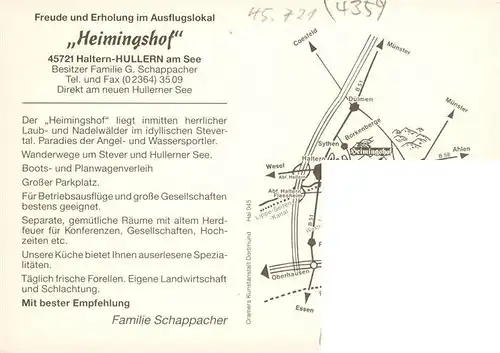 AK / Ansichtskarte 73912499 Hullern_Haltern_See Heimingshof Speiseraum Zum Stuebchen Fliegeraufnahme