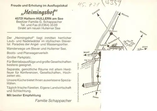 AK / Ansichtskarte  Hullern_Haltern_See Heimingshof Speiseraum Zum Stuebchen Fliegeraufnahme