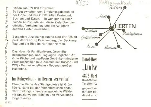 AK / Ansichtskarte  Herten__Westfalen Hotel Feldmann Gastraeume Bar Zimmer