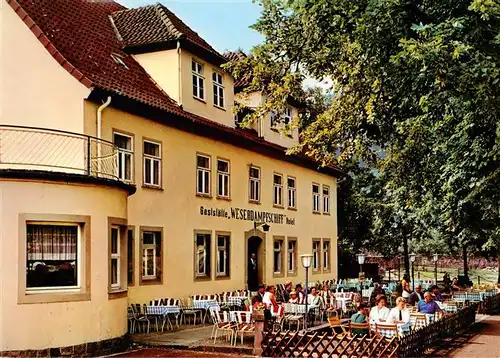 AK / Ansichtskarte  Bad_Karlshafen Hotel Weserdampfschiff Freiterrasse