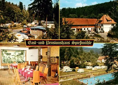 AK / Ansichtskarte 73912544 Loewenhagen Gast und Pensionshaus Spiessmuehle Gastraum Freibad Camping