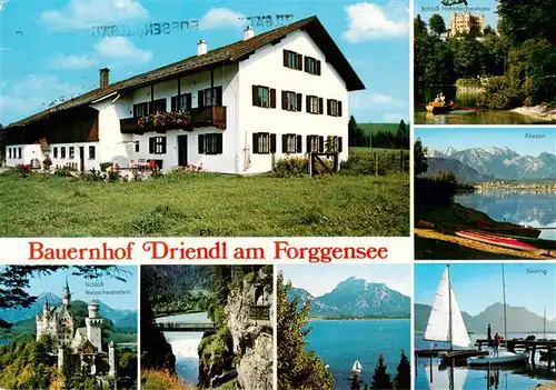 AK / Ansichtskarte  Fuessen_Allgaeu Bauernhof Driendl am Forggensee Schloss Hohenschwangau Schloss Neuschwanstein Forggensee Saeuling