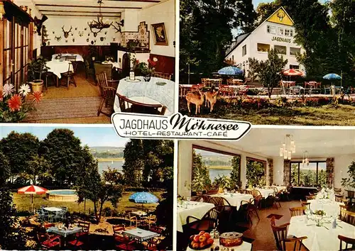 AK / Ansichtskarte  Koerbecke_Moehnesee Hotel Restaurant Cafe Jagdhaus Moehnesee Gastraeume Terrasse