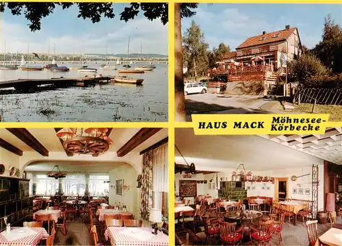 AK / Ansichtskarte 73912739 Koerbecke_Moehnesee Cafe Restaurant Pension Haus Mack Gastraeume Hafenpartie