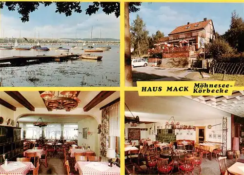 AK / Ansichtskarte  Koerbecke_Moehnesee Cafe Restaurant Pension Haus Mack Gastraeume Hafenpartie