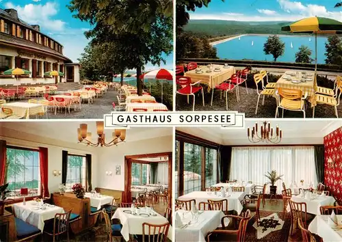 AK / Ansichtskarte 73912769 Langscheid_Sorpesee Gasthaus Sorpesee Gastraeume Terrasse Schwimmbad