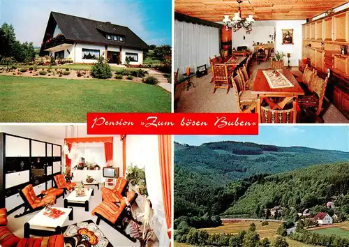 AK / Ansichtskarte  Liesen_Hallenberg_Hochsauerland Pension Zum boesen Buben Gastraeume Panorama