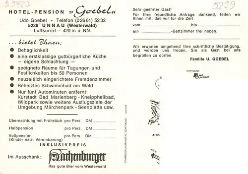 AK / Ansichtskarte 73912825 Unnau_Westerwald Hotel Pension Goebel Gastraeume Schwimmbad