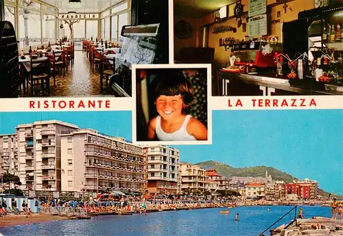 AK / Ansichtskarte 73912839 San_Bartolomeo_al_Mare_Liguria_IT Ristorante La Terraza Gastraeume Theke Strand Hotels