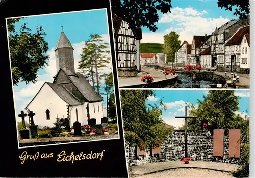 AK / Ansichtskarte 73912848 Eichelsdorf_Vogelsberg_Hessen Kirche Ortspartie Gedenkstaette