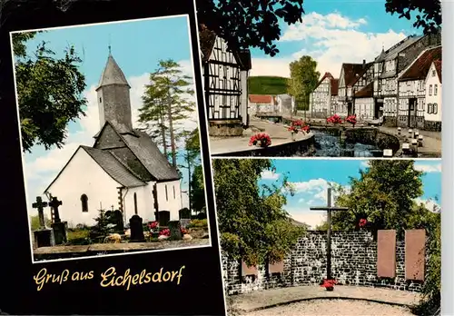AK / Ansichtskarte 73912849 Eichelsdorf_Vogelsberg_Hessen Kirche Ortspartie Gedenkstaette
