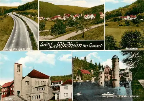 AK / Ansichtskarte 73912865 Windheim_Hafenlohr Autobahn Panorama Forsthaus Kirche Schloss Mespelbrunn