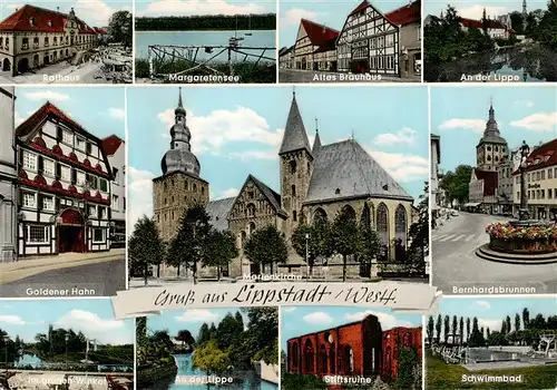 AK / Ansichtskarte  Lippstadt Goldener Hahn Marienkirche Bernhardsbrunnen Im gruenen Winkel Lippepartie Stiftsruine Schwimmbad