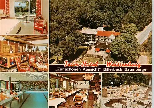 AK / Ansichtskarte 73912915 Billerbeck_Westfalen Team Hotel Weissenburg Zur schoenen Aussicht Gastraeume Hallenbad Freiterrasse 
