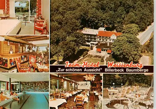 AK / Ansichtskarte  Billerbeck_Westfalen Team Hotel Weissenburg Zur schoenen Aussicht Gastraeume Hallenbad Freiterrasse 