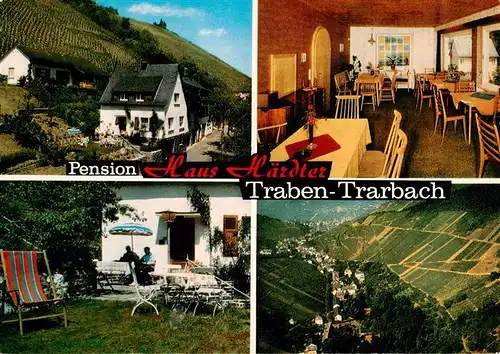 AK / Ansichtskarte  Traben-Trarbach_Mosel Pension Haus Haerdter Gastraum Freiterrasse Fliegeraufnahme