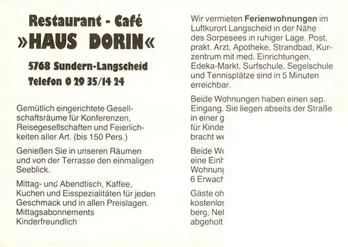 AK / Ansichtskarte  Langscheid_Sorpesee Ferienwohnungen Haus Dorin Restaurant Gastraeume