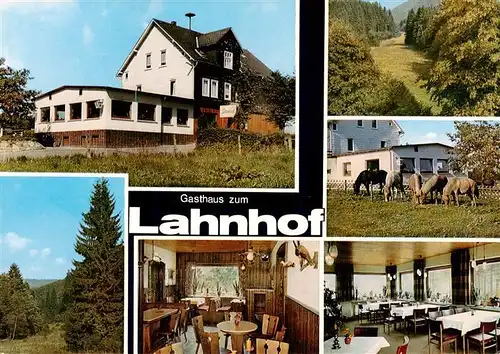 AK / Ansichtskarte 73913006 Lahnhof Gasthaus Restaurant zum Lahnhof Gastraeume Pferdekoppel Waldpartie