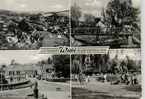 AK / Ansichtskarte  Wiehl_Oberbergischer_Kreis Panorama Wiehlpartie Rathausbrunnen Frei und Saunabad