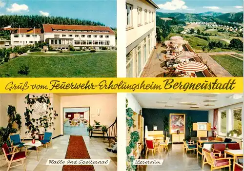 AK / Ansichtskarte  Bergneustadt Feuerwehr Erholungsheim Halle Speisesaal Leseraum Terrasse