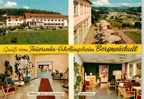 AK / Ansichtskarte  Bergneustadt Feuerwehr Erholungsheim Halle Speisesaal Leseraum Terrasse