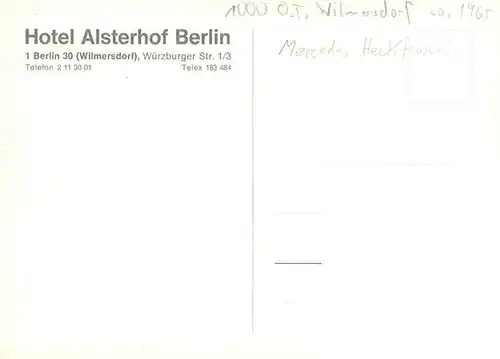 AK / Ansichtskarte 73913237 Wilmersdorf__Berlin Hotel Alsterhof Berlin