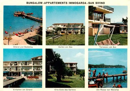 AK / Ansichtskarte 73913261 Manerba_del_Garda_IT Bungalow Appartements Immogarda San Siviono Strand Badesteg Garten am See Terrassen Einheiten am Strand Die Rocca von Manerba