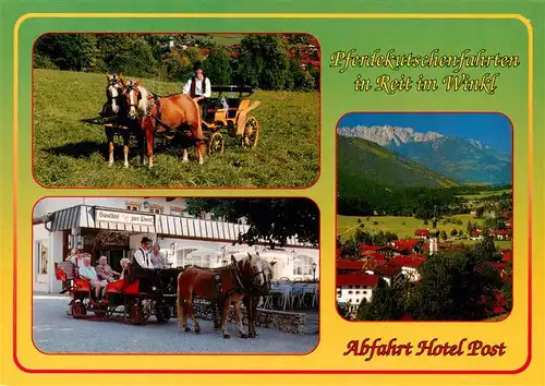 AK / Ansichtskarte 73913267 Grassau_Chiemgau Pferdekutschenfahrt Abfahrt Hotel Post Panorama