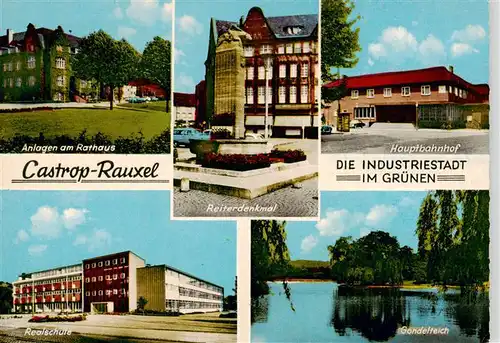 AK / Ansichtskarte 73913331 Rauxel Anlagen am Rathaus Reiterdenkmal Hauptbahnhof Gondelteich Realschule