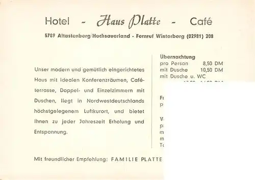 AK / Ansichtskarte  Altastenberg Gasthof Pension Haus Platte