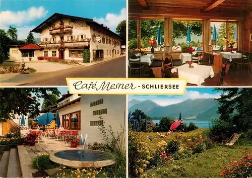 AK / Ansichtskarte 73913477 Schliersee Gaestehaus Cafe Mesner Gastraum Terrasse Seepanorama