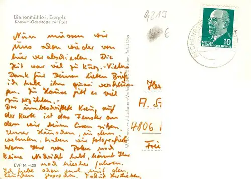 AK / Ansichtskarte  Bienenmuehle_Rechenberg_Osterzgebirge Konsum Gaststaette zur Post