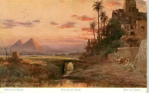 AK / Ansichtskarte 73913550 Gizeh_Giza_Egypt Abendstimmung mit Pyramiden im Hintergrund