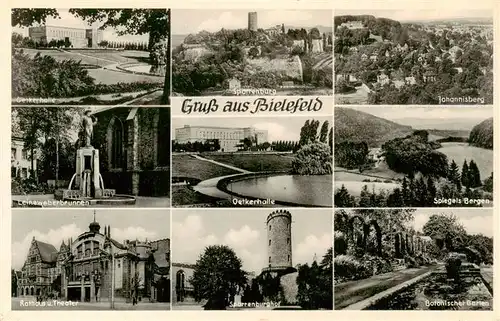 AK / Ansichtskarte  Bielefeld Oetkerhalle Sparrenburg Johannisberg Leineweberbrunen Spiegels Bergen Rathaus und Theater Sparrenburghof Botanischer Garten