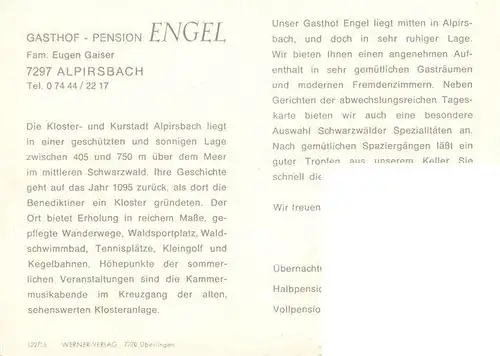 AK / Ansichtskarte  Alpirsbach Fliegeraufnahme Gasthof Pension Engel Gastraeume