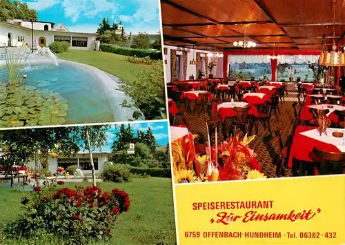 AK / Ansichtskarte  Hundheim_Offenbach-Hundheim Speiserestaurant Zur Einsamkeit Gastraum Seerosenteich Park