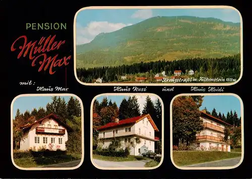 AK / Ansichtskarte 73913961 Kreuzstrassl Pension Mueller Max Haus Resi und Haus Heidi Panorama mit Falkenstein
