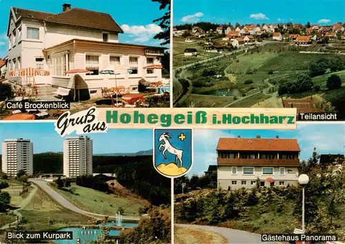 AK / Ansichtskarte 73914114 Hohegeiss_Harz Cafe Brockenblick Teilansicht Blick zum Kurpark Gaestehaus Panorama
