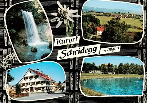 AK / Ansichtskarte 73914153 Scheidegg_Allgaeu_Bayern Wasserfall Hotel Panorama Seepartie