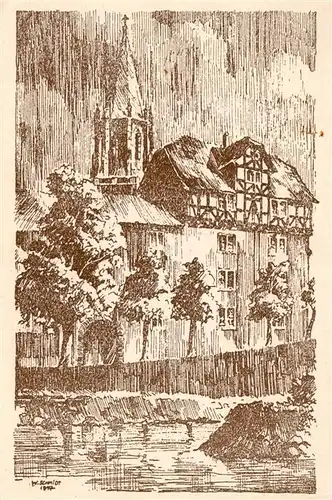 AK / Ansichtskarte  Rotenburg_Fulda Steinernes Haus und Elisabethkirche Zeichnung
