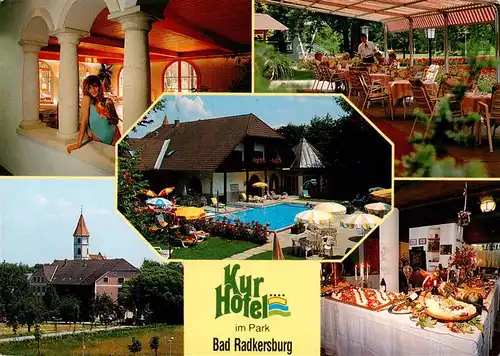 AK / Ansichtskarte  Bad_Radkersburg Kurhotel im Park Arkaden Schwimmbad Gastraum Kirche Bueffet