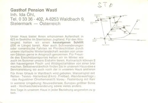 AK / Ansichtskarte  Waldbach_Steiermark_AT Gasthof Pension Wastl