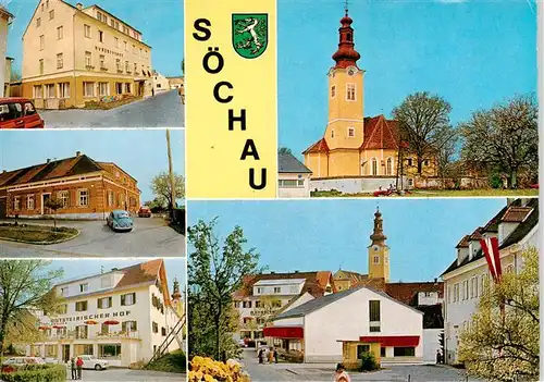 AK / Ansichtskarte  Soechau_Steiermark_AT Hubertushof Haus Stachel Oststeirischer Hof Kirche Markt