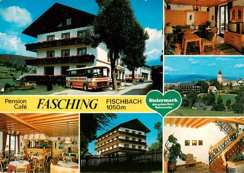 AK / Ansichtskarte 73914261 Fischbach_Steiermark_AT Pension Cafe Fasching Gastraeume Treppe Panorama