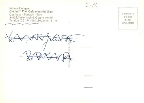 AK / Ansichtskarte  Miesenbach_Birkfeld Gasthof Paunger Gastraum Panorama