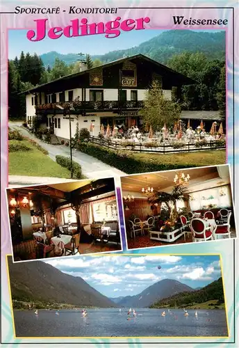 AK / Ansichtskarte 73914322 Techendorf_Weissensee_Kaernten_AT Pension Restaurant Jedinger Gastraeume Seepartie