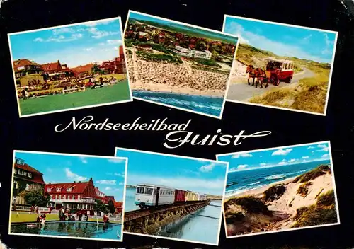 AK / Ansichtskarte 73914390 Juist_Nordseebad Teilansichten Strand Pferdebus Inselbahn Duenen
