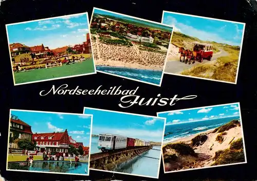 AK / Ansichtskarte  Juist_Nordseebad Teilansichten Strand Pferdebus Inselbahn Duenen