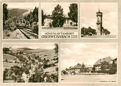 AK / Ansichtskarte 73914424 Oberweissbach Bergbahn Kulturhaus Froebelturm Panorama Froebelhaus am Markt